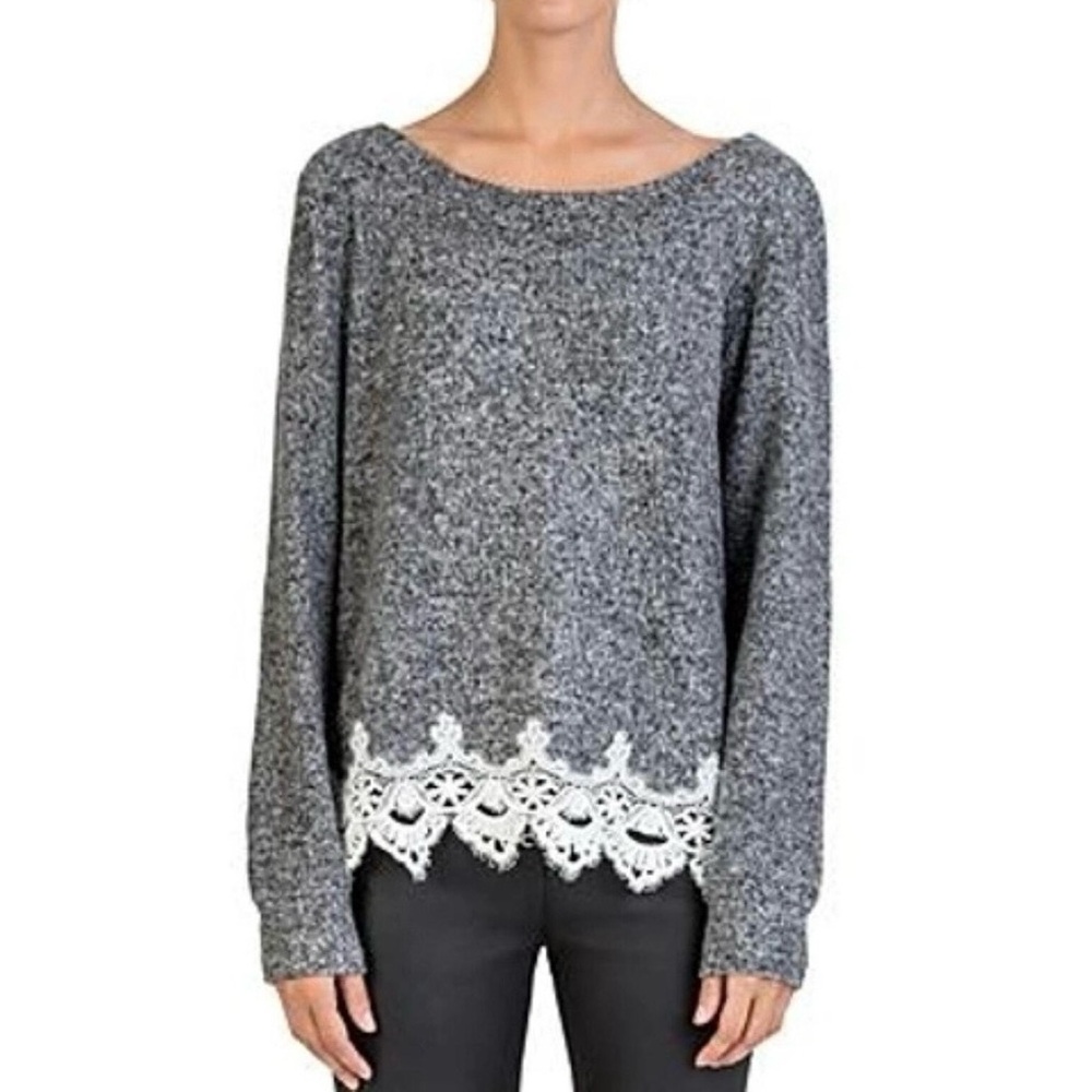 The Kooples Sport Gray Fleece Lace-Trim Sweatshirt Size 3